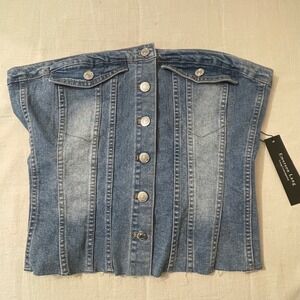 Emerson Lang‎ Womens Size Large Young Contemporary Denim Corset Top Button Front